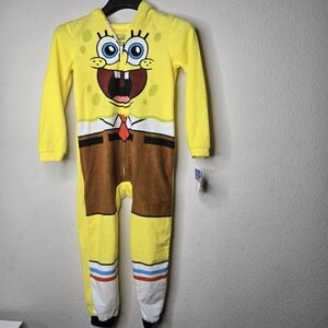 SpongeBob Squarepants Yellow Hooded Kids Onesie Pajamas with Printed Face A9